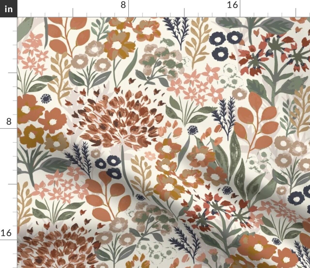 Terra Cotta Floral Wildflowers Neutral Botanical Earth Tone Elegant Garden Custom Printed Fabric by Spoonflower Various Fabrics by the Yard or Fat Quarter